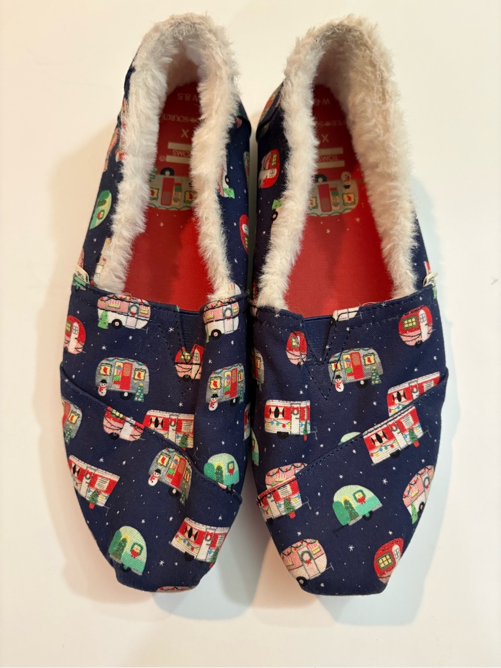 Toms Navy Camper Print Cozy Lined Flats